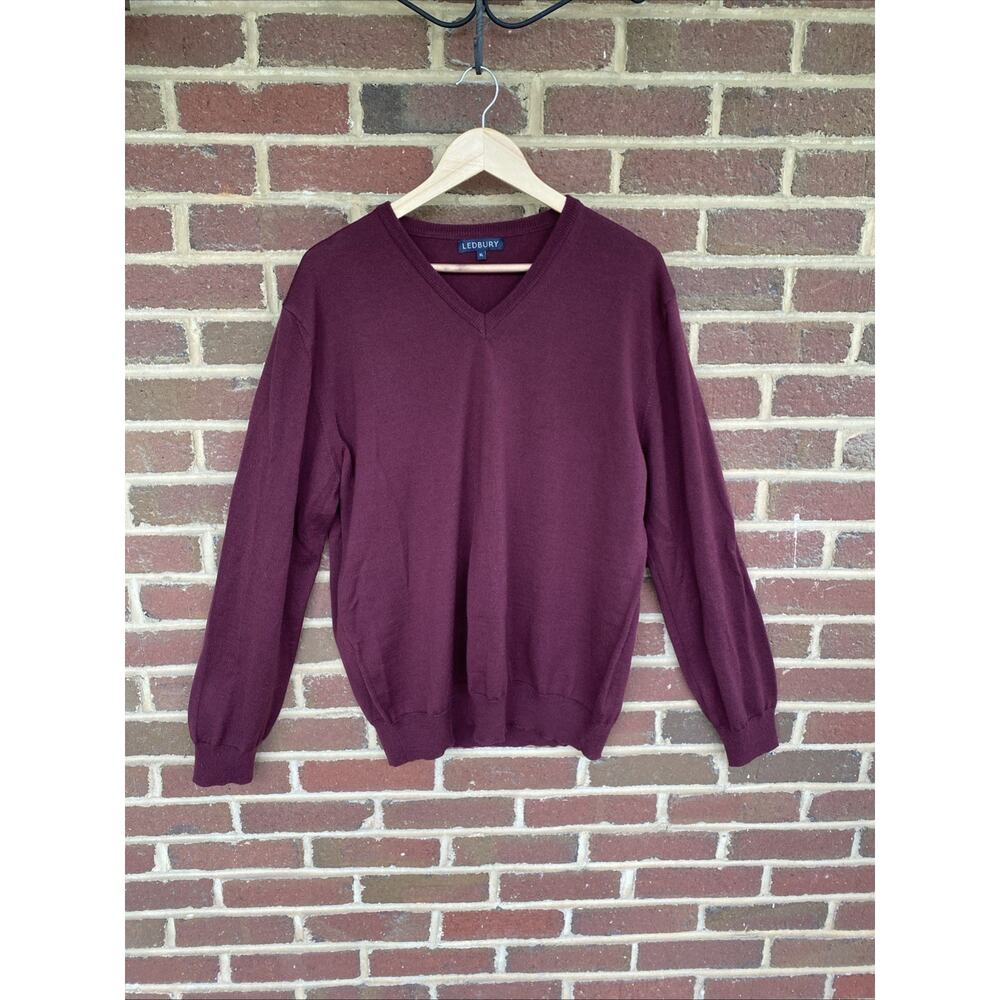 Ledbury XL MENS V-Neck Extra Fine Merino 100% Wool Sweater Long Sleeve Italy